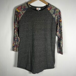 LuLaRoe Shirt Women Small Randy Tee Gray Floral Printed 3/4 Sleeve Blouse Top